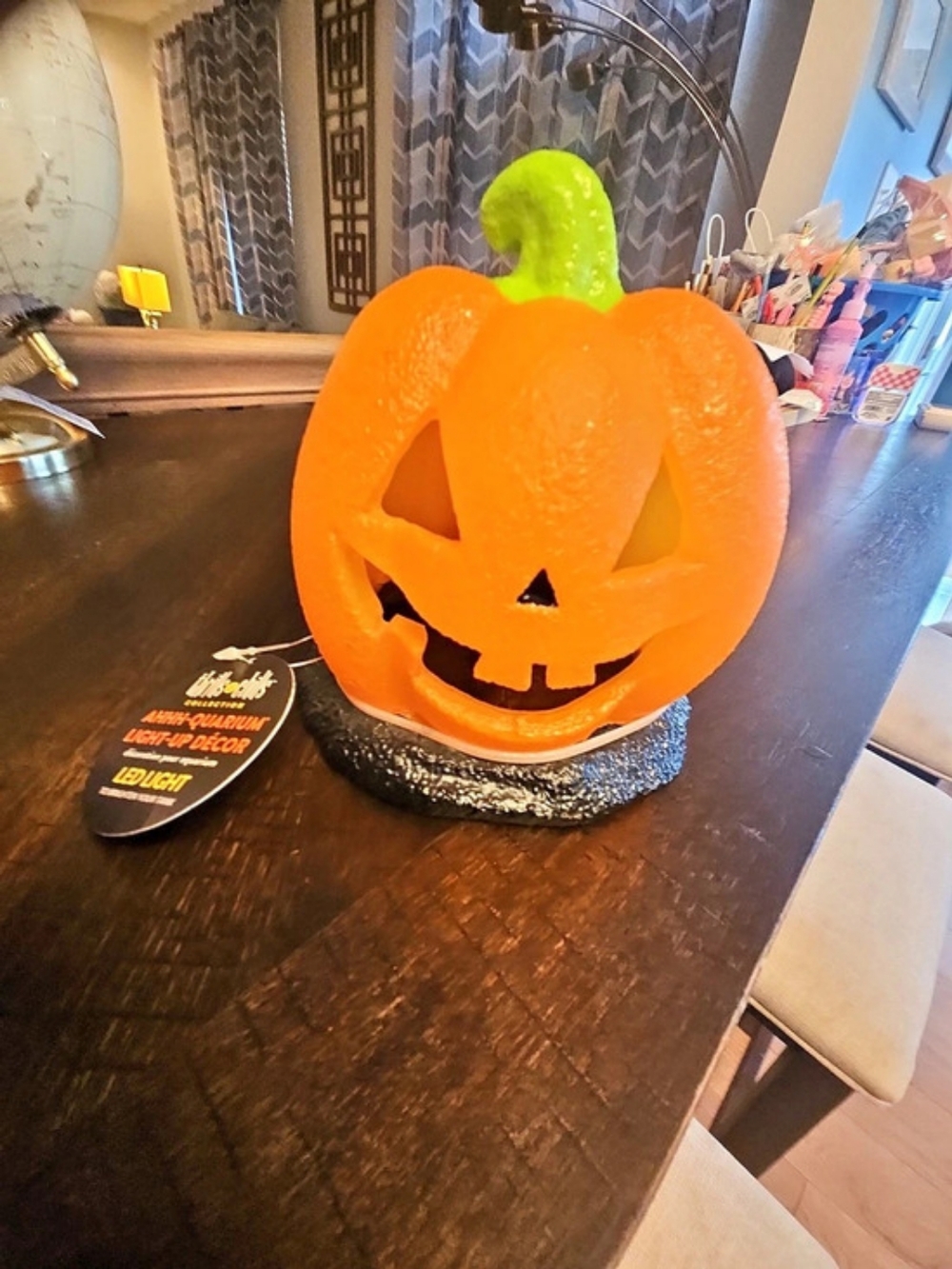 NWT Thrills Chills Aquarium Light-Up Orange Pumpkin LED Light-Up Aquarium Decor